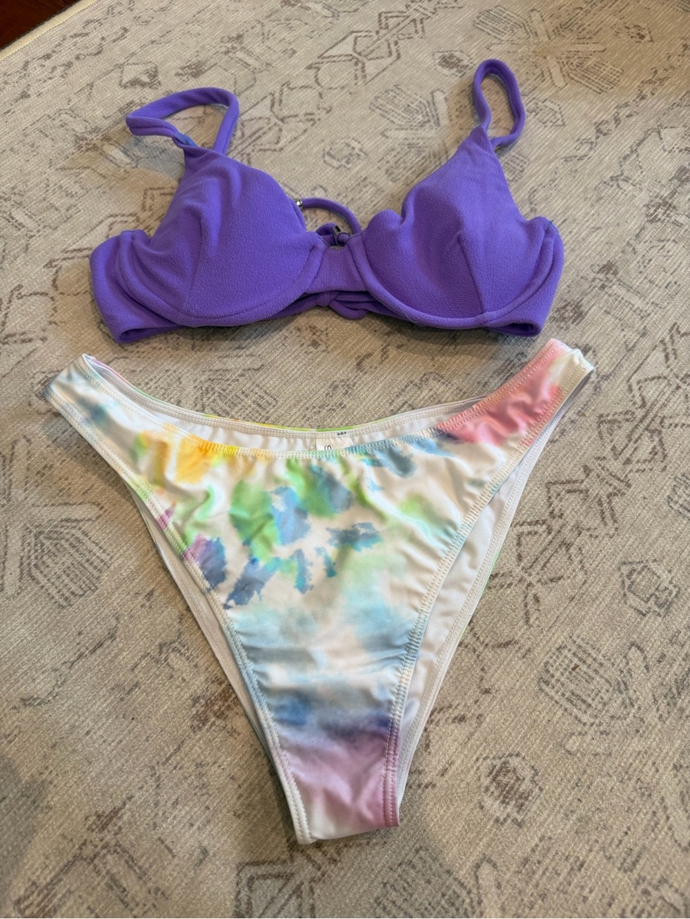 Kenny Flowers Purple Bikini Top with Pastel Tie-Dye Bottoms